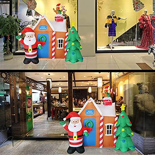 Коледни Надуваеми играчки с дължина 6,4 Метра Взривяване на Външните Украса за Двора Надуваеми Човечето Къща с Дядо Коледа и Коледната Елха, Светещи Led Надуваеми Кол