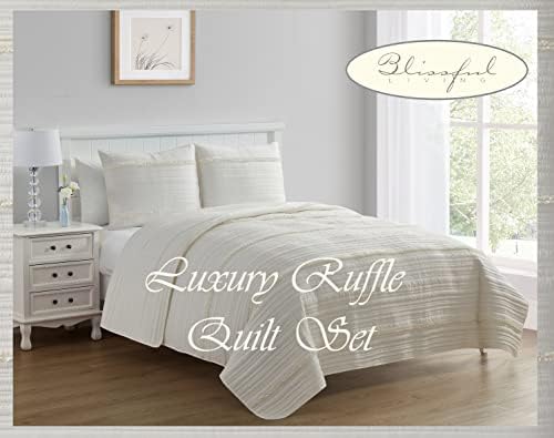Луксозен Комплект стеганого одеяла Blissful Living с волани, включително Shams - лесен и лек за всички сезони, е на разположение