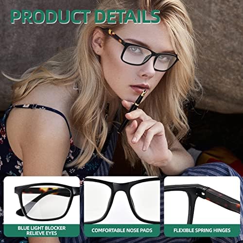 Очила за четене ABEJOJO за мъже и жени, 4 опаковки Кв. компютърни Ридеров С кутия пролетта панти-Очила с Антирефлексно филтър UV-лъчи