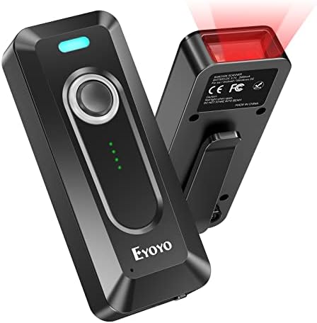 Безжичен баркод скенер Eyoyo 2D с клип Bluetooth, батерия от 2000 mah с индикатор за нивото, Преносими и Мини Четец