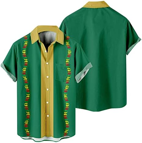 Мъжки ризи с висок ръст, мъжка мода и развлечения, 3D дигитален печат, риза с катарама и ревери, къс ръкав, дълъг топ