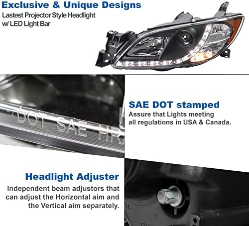 ZMAUTOPARTS Led Бар Проектор Фарове Лампа Черно с 6,25Бяла светлина DRL е Съвместим с 2004-2009 Mazda 3 Седан 4Dr