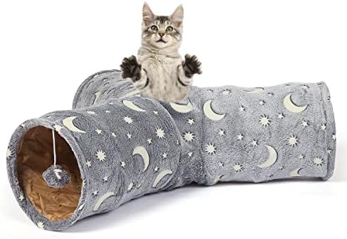 LUCKITTY Малък Тунел за животните с Плюшени Играчки-Топки, Сгъваема Самосветящийся Фотолюминесцентный, за Котки,
