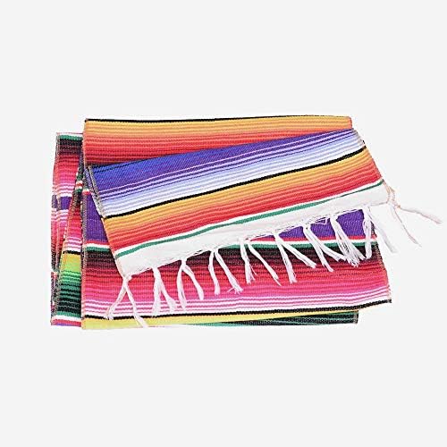 LGHSPOM 12 Опаковки на Мексиканското Одеяло Serape Настолна Пътека Цветни Райета Памучен Настолна Пътека с Ресни за Мексикански