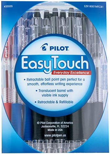 Химикалки PILOT EasyTouch за Еднократна употреба с разтегателен шариковыми дръжки, Средната точка, Синьо мастило, 12 броя в опаковка (32221)