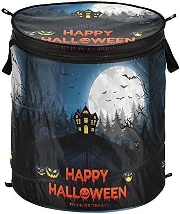 Pumkin Happy Halloween Портите на Замъка на Луната Всплывающая Кошница за Дрехи, с Капак Сгъваема Кошница За Съхранение Сгъваема Чанта за Дрехи за Къмпинг Домашни Организаци