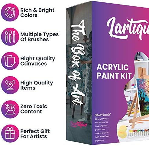Комплект акрилни бои Lartique от 47 предмети - Комплекти за рисуване за деца и възрастни – Професионални пособия за рисуване