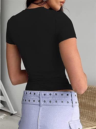 Дамски Приталенная Базова Риза с дълъг ръкав Hafailia - Ежедневни Блузи с дълъг ръкав Y2K, плътно Прилепнали Тениски с
