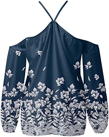 Дамска Блуза-Риза с открити рамене, Дълъг Ръкав, Дълбоко V-образно Деколте, Сгъване, Оглавник, Графичен Принт, Цветен и Секси