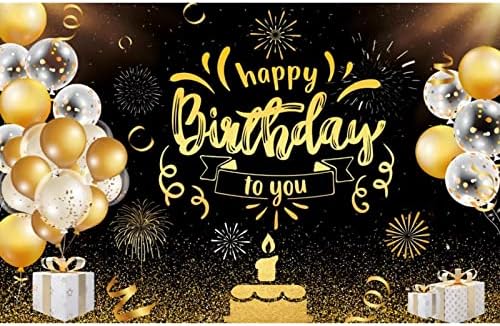 HOTIYOK честит Рожден Ден на Фона на Банер Аксесоари за Парти по случай рождения Ден на Бижута за Жени, Мъже Голям Черно-Златен