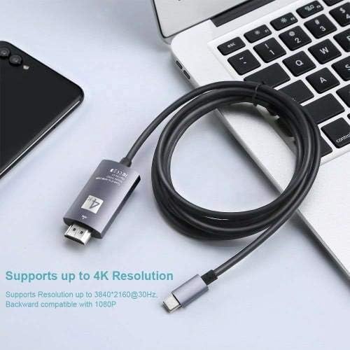 Кабел BoxWave, който е съвместим с ASUS VivoBook S 16X (S5602) - Кабел SmartDisplay - USB Type-C-HDMI (6 фута), USB кабел C/HDMI за ASUS VivoBook S 16X (S5602) - черно jet black