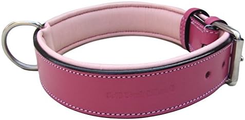 Меки на допир яки Пурпурно-Розов Кожена яка с подплата, за кучета, за Големи кучки, Изработен от естествена кожа, дължина