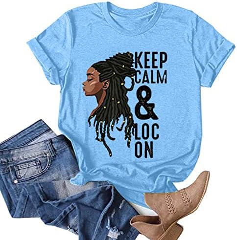 Тениска Keep Спокойно с Писмото принтом за жени - Лятна Основни Ризи, тениски с Къс ръкав, Ежедневни Лятна Риза, Блуза, Топ