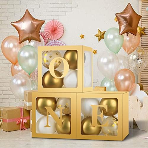 Украса за първия Рожден Ден на Sooyee Gold за момиче или момче, 3 бр. Кутии с балони за Декорация за момиче на 1 Рожден