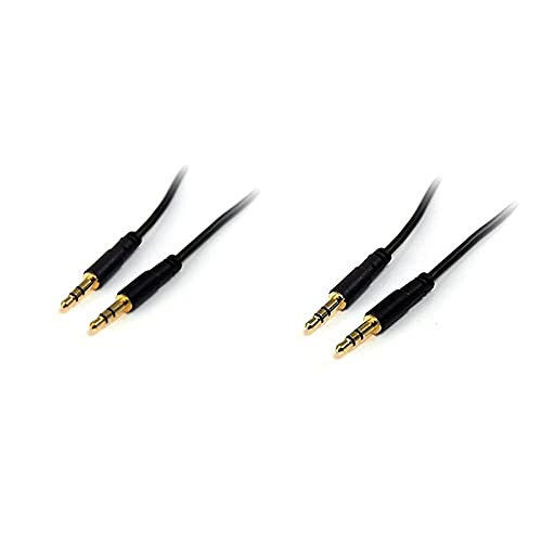 StarTech.com аудио кабел 3.5 мм под прав ъгъл и дължина 1 метър (0,3 м) - Тънък аудио кабел с 3,5 мм Мъжки/Male
