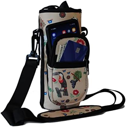 Неопреновая Спортна чанта за бутилки с вода с регулируем пагон и каишка за ръка перфектният аксесоар за туризъм, пътувания, къмпинг и фитнес зала, Toucan Art