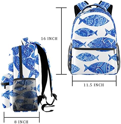 Blue Fishes Bookbag Пътна Чанта През Рамо Случайни Раница 14 Инча Плюс Чанта за Лаптоп Унисекс Момичета Момчета