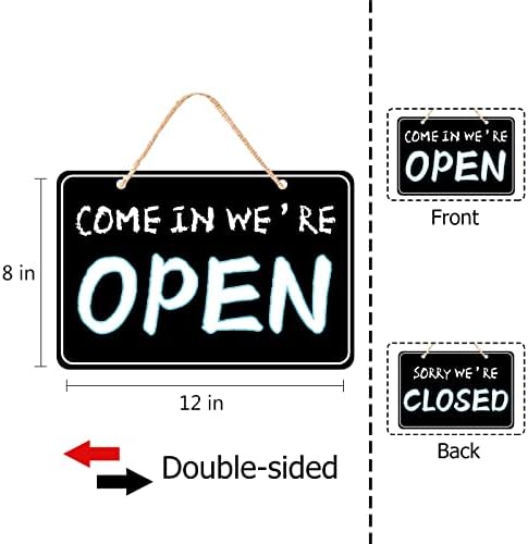 Знак Отворено-затворено, Дуален Знак Отворено-затворено, часове на работа, Окачен знак Отворено-затворено с въже, Часове на работа, е Знак за бизнес-стени, Прозорци,