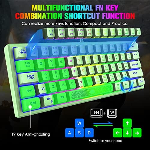 Мини-Преносима детска клавиатура ZIYOU LANG K61 60% с подсветка Rainbow RGB, Ергономична подредба 62 клавишите, Механично
