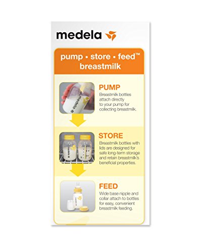 Бутилки за съхранение на кърма Medela, 3 опаковане на бутилки за кърмене по 5 грама с бавни биберони, капаци, широки