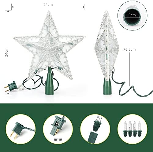 Topper за Коледно ODEETRONIC в формата на звезда, 9-инчов 3D лампа за топпинга в формата на звезда на UL, Двустранно