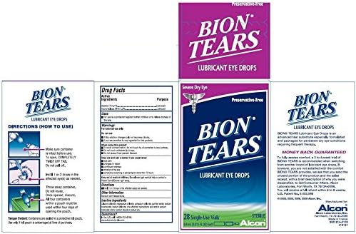 Капки за очи Bion Tears Lubricant Еднократна употреба, 28 флакона от всеки (опаковка от 5 броя)
