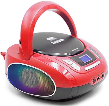 Преносим CD-плейър Lauson Woodsound NXT562 | USB | С подсветка, Меняющей цвят| Mp3 |Малко fm-радио|Boombox с конектор за слушалки за деца | Червен