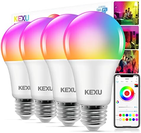 Интелигентни електрически Крушки KEXU, led лампи RGBW Wi-Fi, Променящи цвета, Работят с Alexa и Google Home Асистент,