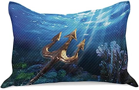 Калъфка за възглавница от вязаного юрган Ambesonne Neptune, Подводна Снимка с Тризъбец и Живи Корали, Калъфка за възглавница