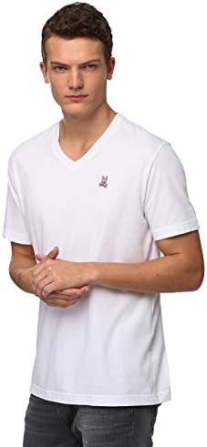 Мъжки t-shirt Обичайното Намаляване на Psycho Бъни с Къс ръкав и V-образно деколте, Бяла