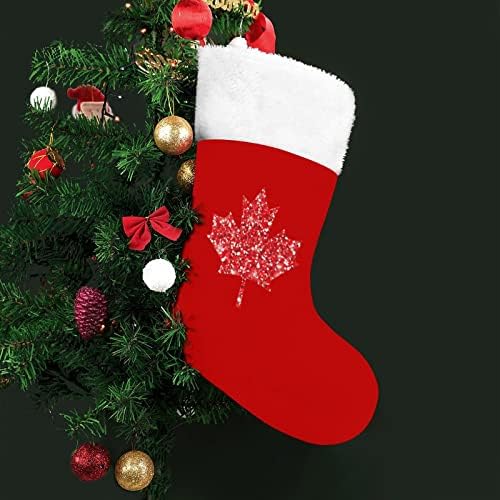 Коледни Чорапи от Блестящ Канадски Клен Червено Кадифе, с Бял Пакет шоколадови Бонбони, Коледни Декорации и Аксесоари