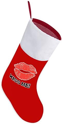Коледни Чорапи, Kiss Me Устни от Червено Кадифе, с Бял Пакет шоколадови Бонбони, Коледни Декорации и Аксесоари