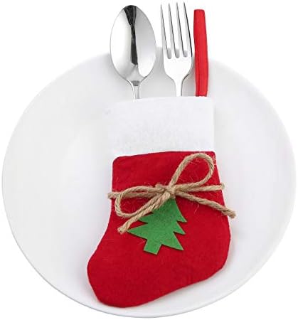 WarmHut 12 бр. Коледни Държачи за десертно сребро Дядо Коледа - Коледно Парти, декорация за масата за Хранене, Чанта