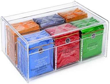 Запасете домашна акрилни 6-сечение кутия за чай от пакетчета (прозрачен) (8,5 Д х 5.5W x 3.5с).