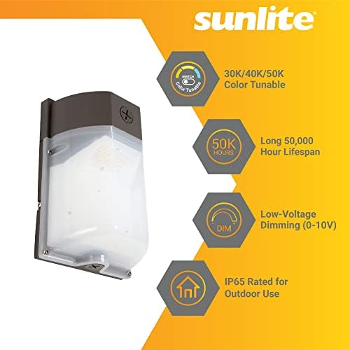 Улично осветително Sunlite 85123 LED Mini Wall Pack, с възможност за настройка на мощност 8 W/ 10 W/15 W / 25 W, 3500 лумена,
