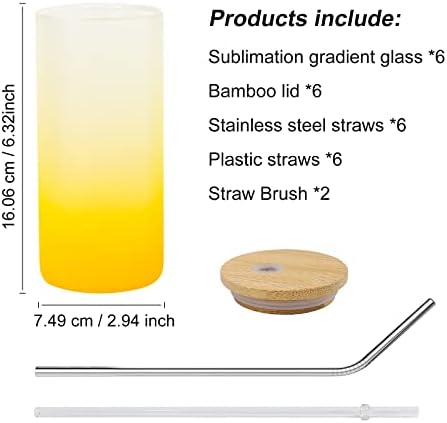 ПЕКИН 6 опаковки сублимационных стъклени заготовки с бамбук капак и метална соломинкой 20 грама, мат градиентные тъмно синьо бирени кутии, чаши, обемни и прави банки