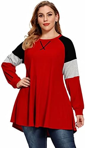LARACE Плюс Размера на Върховете Жена Пуловер Hoody Тениска С Цветен Блок Туника С Дълъг Ръкав Раирана Риза Raglan