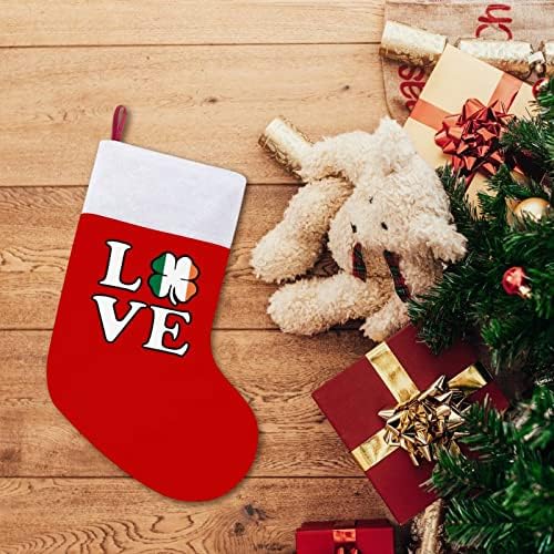 Коледни Чорапи Love Irish Leaf Clover от Червено Кадифе, с Бял Пакет шоколадови Бонбони, Коледни Декорации и Аксесоари
