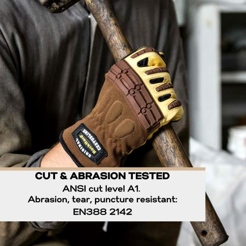 Работни ръкавици от естествена кожа Cestus Top Grain със защита от удари, ANSI Cut A1 (кафяви, 1 чифт)