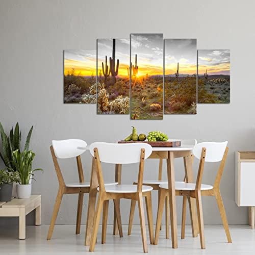 sechars Голям 5 Бр. Платно на Стенно Изкуство Златен Залез слънце в Аризона Пейзаж на пустинята Сонора Живопис Картини