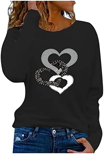 Basysin Тениска с дълъг ръкав Дамски Меки Елегантни Ризи на Деня на Благодарността Тънки с Кристали Вечеря Оверсайз с кръгло деколте