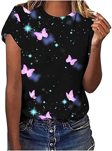 Риза с принтом пеперуди за Жени, Тениски с Къс Ръкав и Ръкавели, Ежедневни Летни Елегантни Блузи, Ризи, Модни Туники