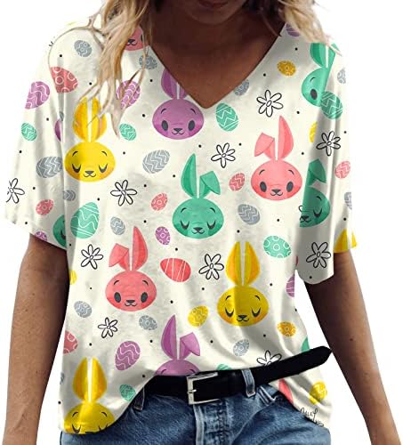 Дамски Ризи Happy Easter С Къс ръкав, тениски с Анимационни Принтом, Новост, Върховете на Бъни Rabbit Свободно Намаляване на