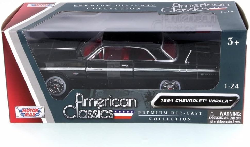 Motor Max Новата колекция на американската класика 1:24 W/B - Черен Модел автомобил Chevrolet Impala с Твърд Покрив, Монолитен