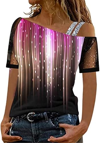 Дамски Памучен Блуза с Открити Рамене 2023, Тениска с Графичен Дизайн, Лятото, Есента Топ с Къс Ръкав за Дамите