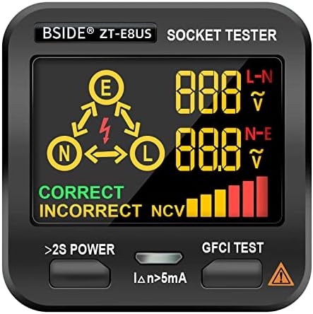 LCD Тестер за контакти BSIDE EBTN с 3 Показва резултатите, Вграден Детектор за напрежение, Тестер за Контакти GFCI, Анализатор