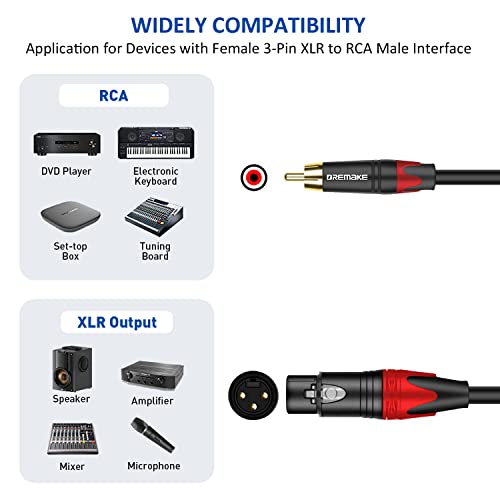 Не са симетрични аудио кабел DREMAKE XLR Female-RCA Male, Интерфейсен адаптер кабел XLR-RCA дължина 3 метра,