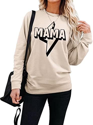 LEEDYA Дамски Тениски с графичен Дизайн Мама с дълъг Ръкав, Ежедневни Hoody с кръгло деколте, Свободни Пуловери,