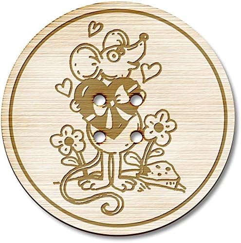 Azeeda 3 x 38 мм Мишка Свети Валентин С Големи кръгли дървени копчета (BT00114844)