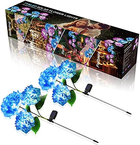 TYNLED Слънчева светлина Външни Декоративни - 2 опаковки Слънчеви градински фенери за хортензия, Водоустойчив и реалистични led цветя, улични вградени осветителни тела